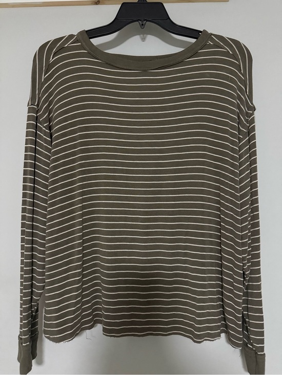 BKE Tops - BKE Olive and White Striped Long Sleeve Tee
